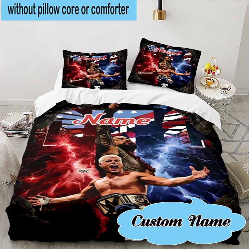 Set Biancheria da Letto Personalizzato 3 Pezzi Campione Rhea wrestling, Include 1 Federa Copripiumino e 2 Federe Cuscino, Adatto per Dormitori e Camere da Letto Regalo