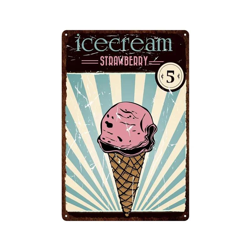 Metal Plate Tasty Cute Ice Cream Sundaes Milk Shake Painting Iron Tin Sign Wall Art Pictures For Kitchen Dessert Shop Home De