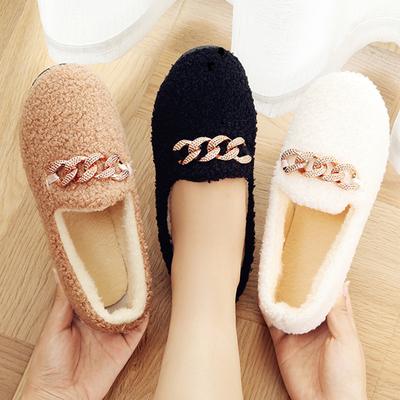 New Autumn and Winter Velvet Women's Chain Doudou Shoes Korean Version Flat-bottomed Warm Women's Shoes Non-slip Pregnant Women's Confinement Cotton