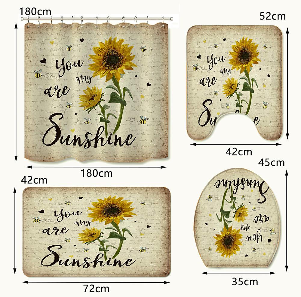 Set 4pcs Doormat Shower Curtain with Non-Slip Rugs Toilet Seat Cover Bath Carpet Durable Waterproof Bathroom Home Entrance Decor