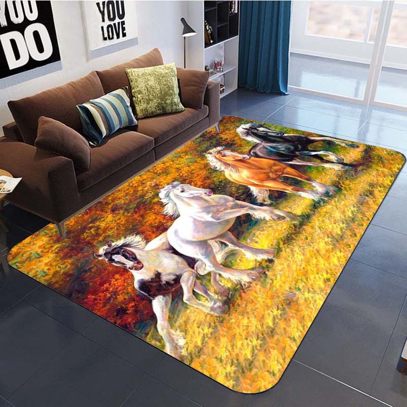 3D Lively Horse Rug Floor Non Slip Rug Carpet Room Mat Rectangel Kitchen Saloon Floor Rug Horse Herd Rug Animal Best Carpet