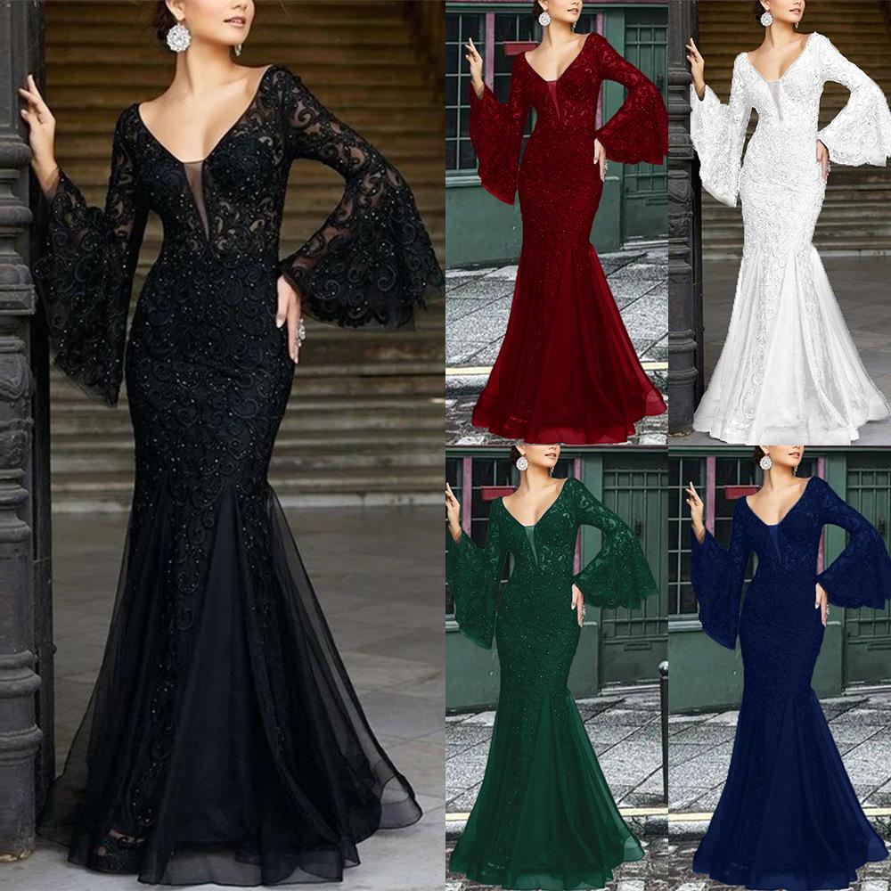 New spring and summer European and American evening dresses are noble and sexy slim fishtail long banquet dresses long dresses