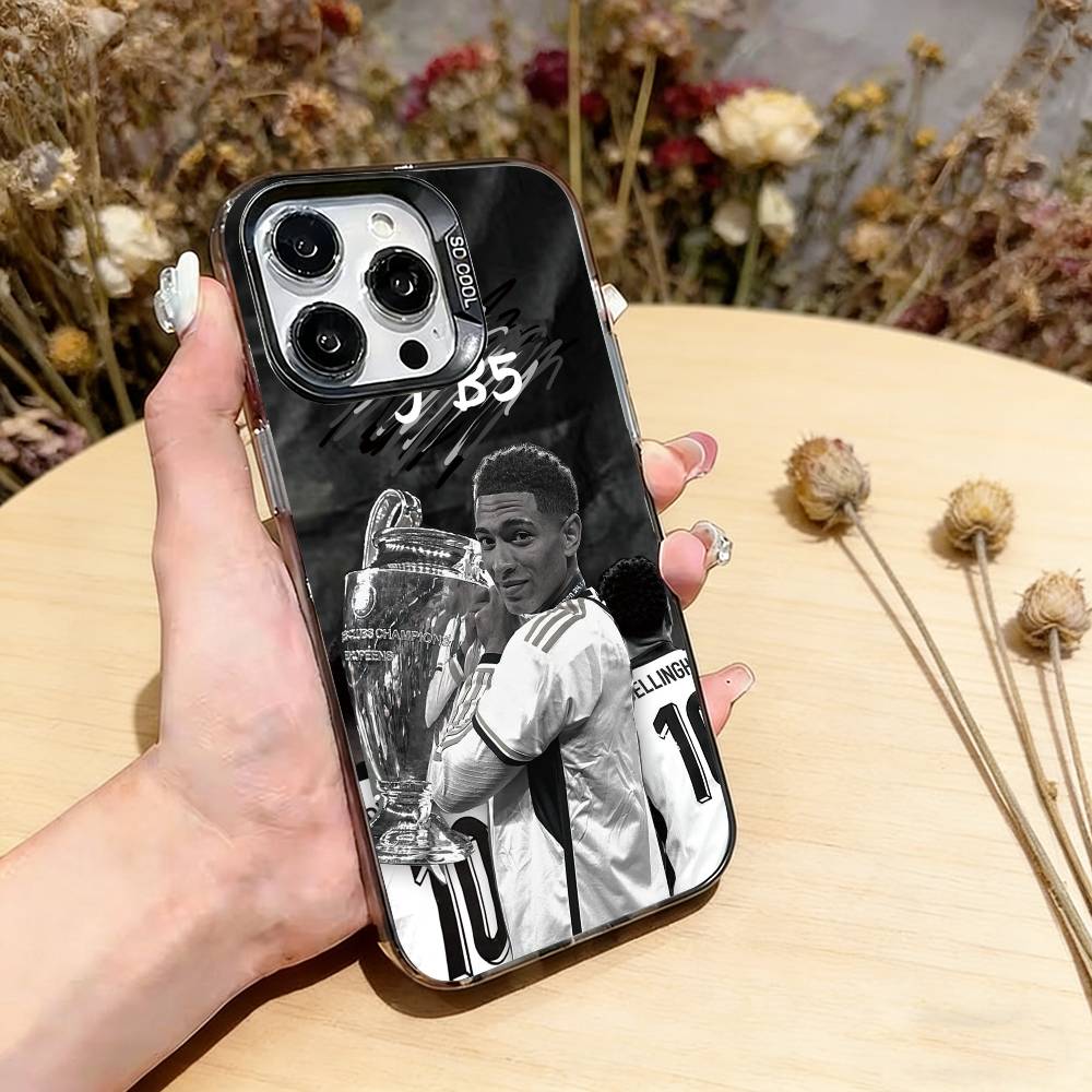 Football J-Jude B-Bellinghams   Phone Case For iPhone 17,16,15,14,13,12,11 Plus,Pro Max,XS,Colored Silver Plated Inside Cover