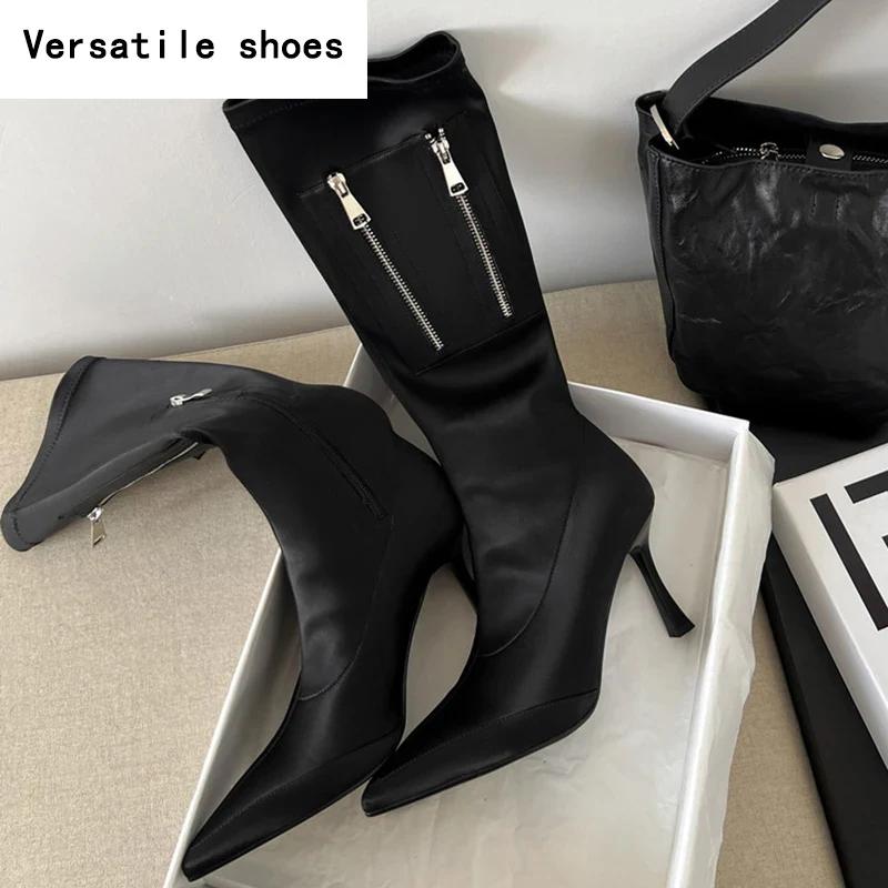 Stretch Slim Women Knee-High Boots Fashion Pointed Toe Shoes Autumn Winter High Heel Ladies Knight Long Booties
