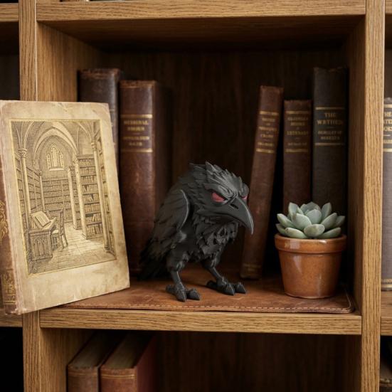 Fake Raven Statue 3D Printed Crow Figurine with Red Eyes Realistic Mystical Gothic Crow Sculpture for Halloween Party Home Decor