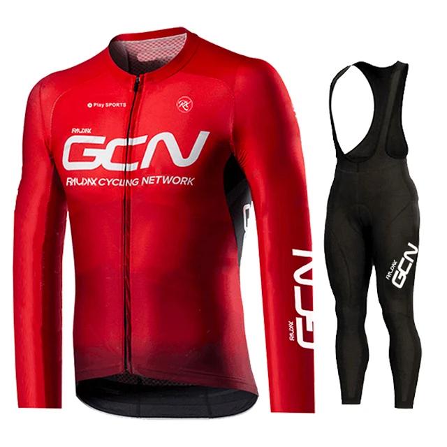 RAUDAX GCN Rode Pro Wielerhirtenset, Wielerkleding met Lange Mouwen, MTB Maillot, Fiets Sportkleding, Wegfiets Uniform, 2024