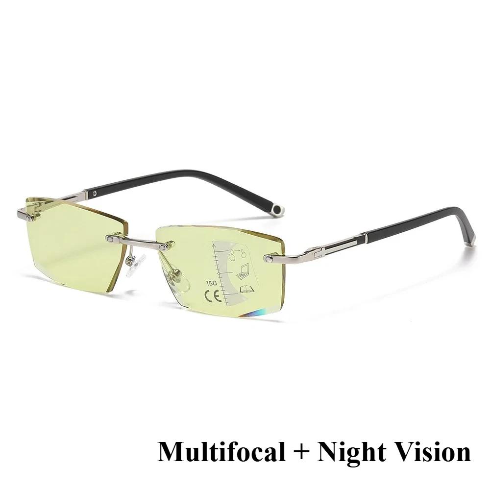 Neutral Fashion Rimless Progressive Multifocal Reading Glasses HD Night Vision Anti-blue Light Presbyopia Glasses