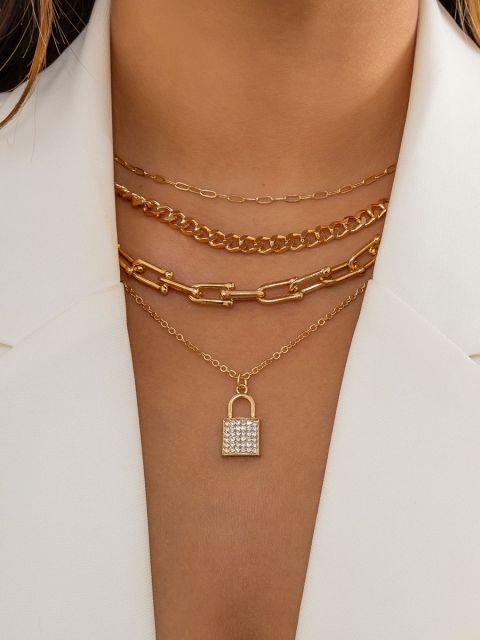 Kunjoe Bohemian Fashion U Shaped Link Chain Choker Necklace For Women Girl Crystal Rhinestone Lock Pendant Necklace Jewelry Gift