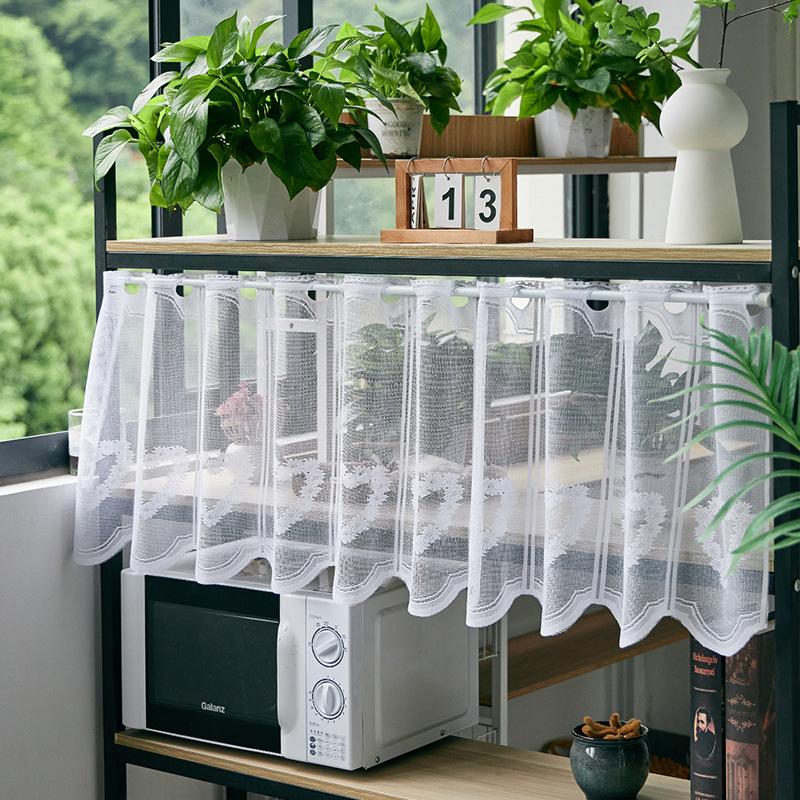 Embroidery Leaves Short Kitchen Curtain with Lace Design for Small Window Rod Pocket Vintage Cafe Tier Curtain Panels for Cabinet Door