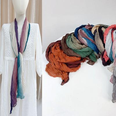 Retro Pleated Color Matching Gradual Change Scarf Soft Versatile Slender Silk Scarf Women'S Warm Neck Scarf Shawl