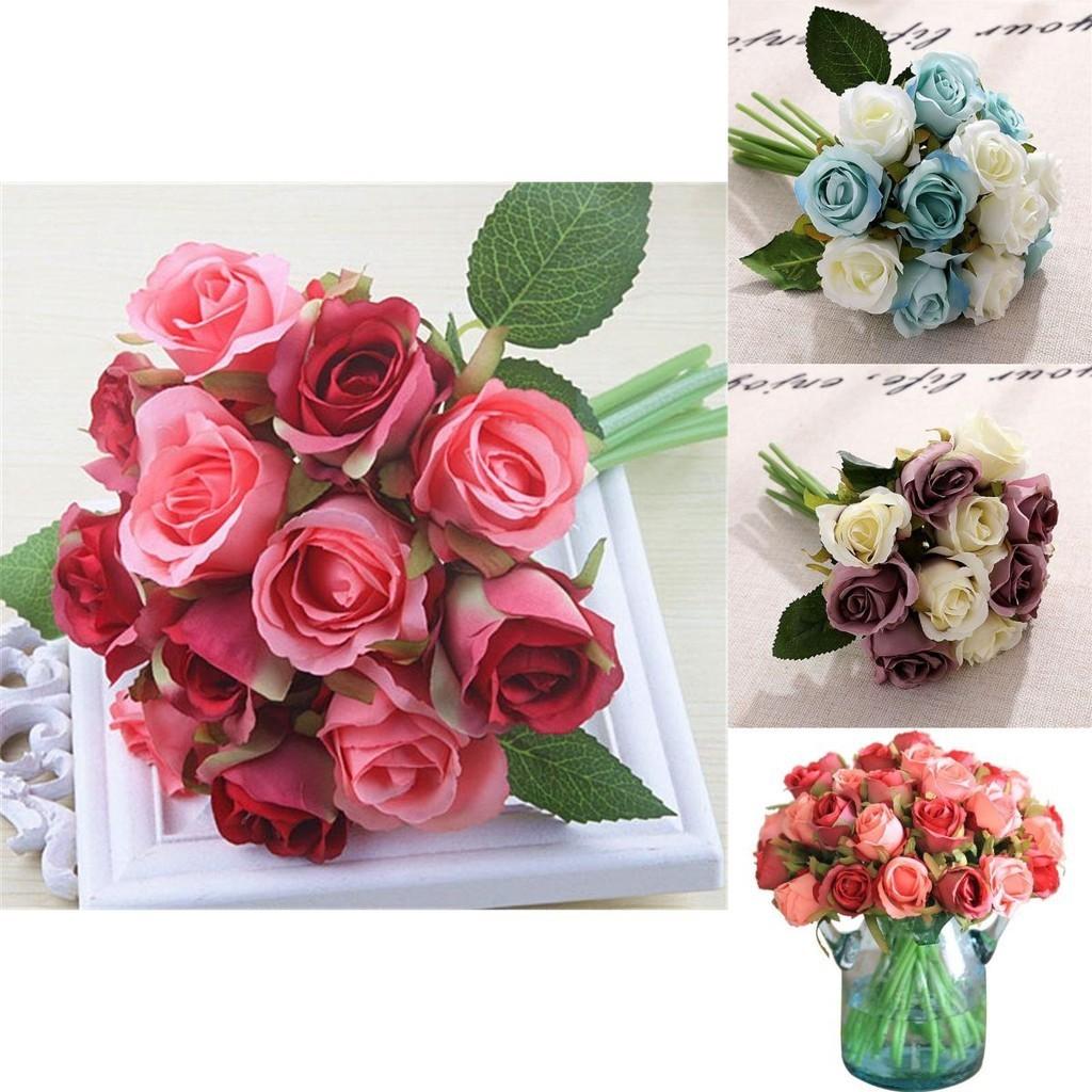 Stunning 12 Head Artificial Flowers Rose Silk Bouquet For Elegant Wedding Dcor