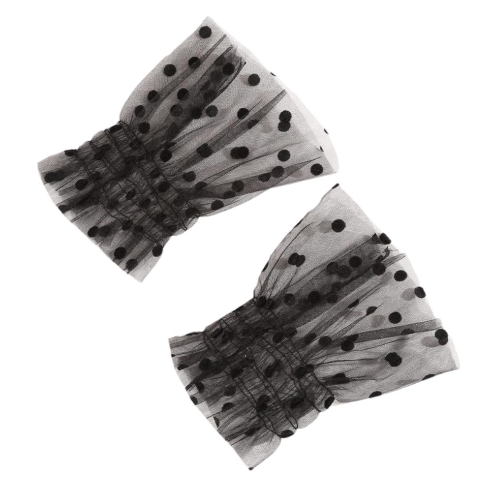Elegant Pleated Tulle Polka Dot Fake Cuffs Ruffle Elastic Flare Sleeve Thin Mesh Detachable Wristband Clothing Decorative