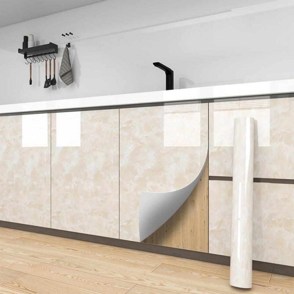 Pvc Pearl Film Water-Repellent Wall Cover Room Do-It-Yourself Self-Adhesive White/Blackwardrobe Kitchen High Gloss Paste Furniture Wall Decals