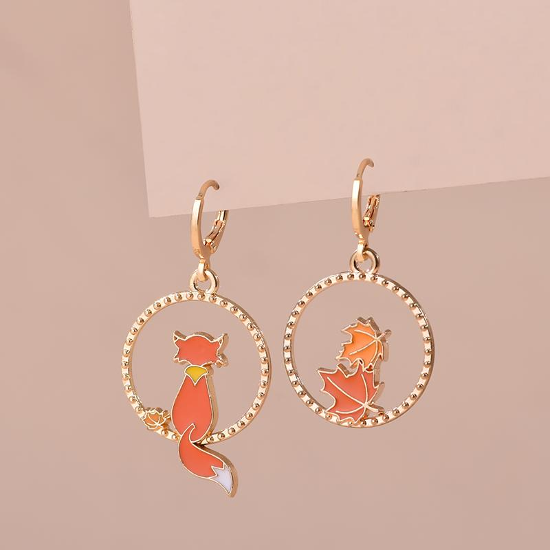 Boucles d'oreilles esthétiques colorées Animal Chat Lapin Poisson Rouge Dragon Pour Femmes Filles Boucles d'oreilles créoles émaillées délicates couleur or Zircon Cadeau