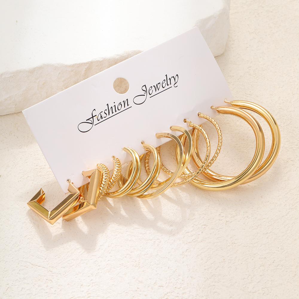 Gold Color Vintage Circle Hoop Earrings for Women Girls Simple Fashion Geometric Drop Earring Set Trendy Jewelry Party