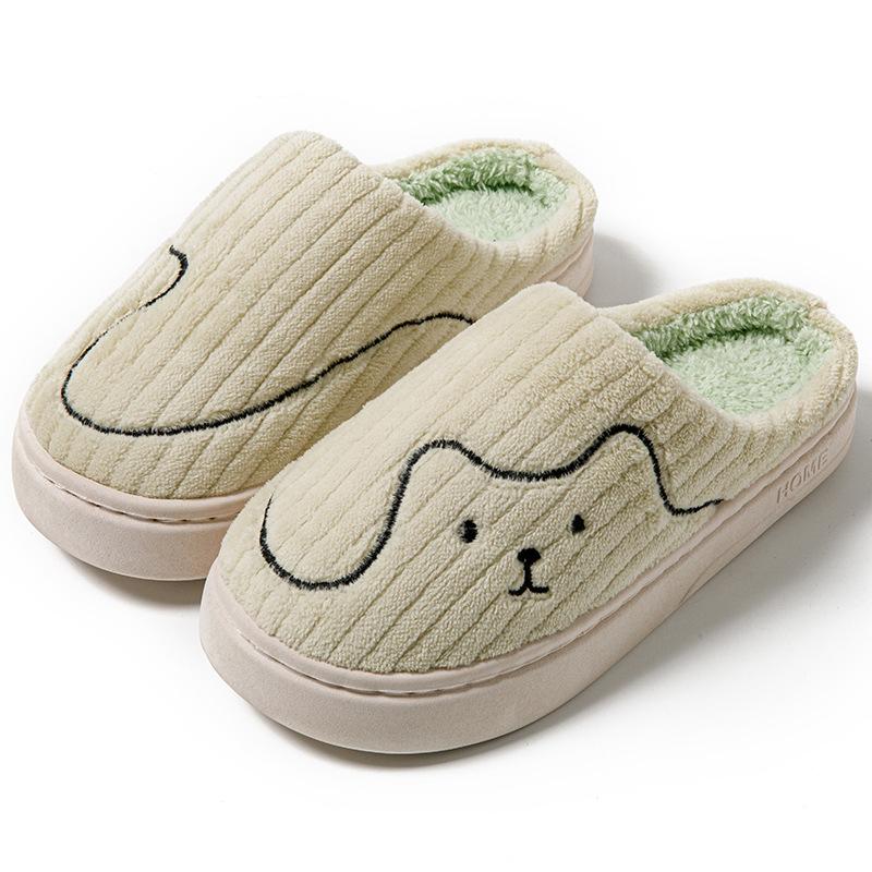 Line Kitten Cotton Slippers Couple Autumn and Winter Hair Mop Indoor Home Use Piled Thick Bottom Thermal Cotton Slippers