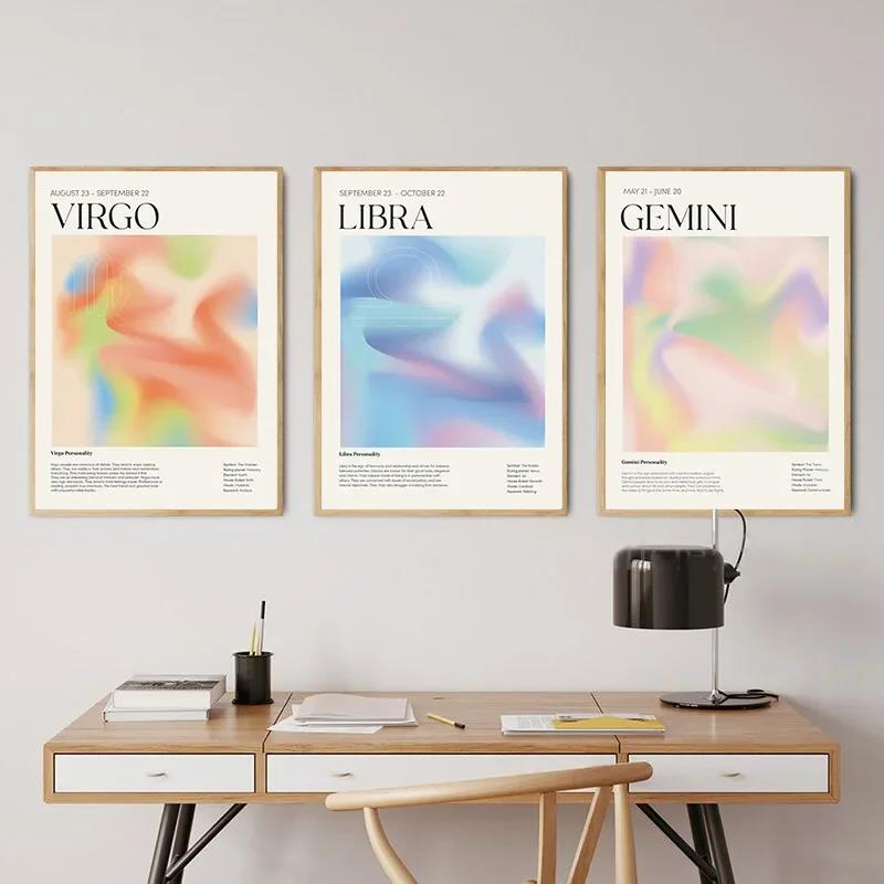 Painting Astrology Gradient Aura Zodiac Poster Horoscope Pictures for Living Room Decoration Constellation Wall Art Canvas