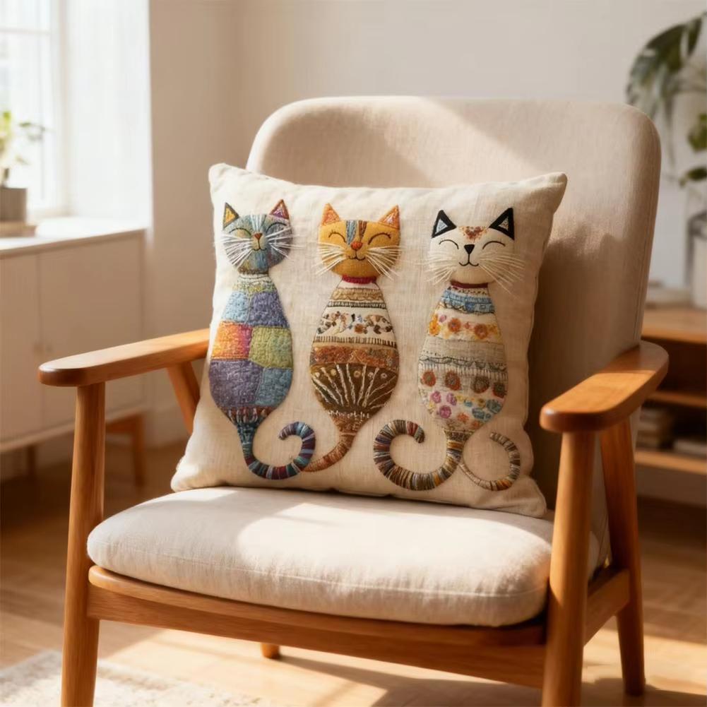 Niedliche Katzenmuster-Kissenhülle, 2D-flach bedruckter Kissenbezug, Dekorative Kissenhülle für Sofa-Heimdekoration