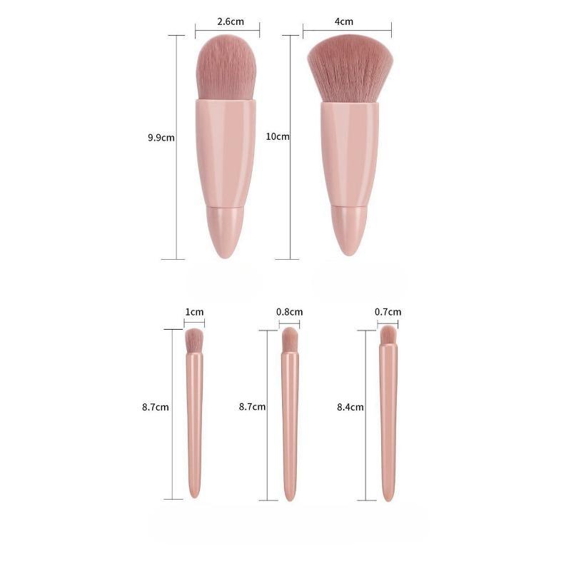 Portable 5 Makeup Brushes, Travel Set with Mirror, Mini Multi-functional Powder Brush and Foundation Brush Eye Shadow Brush