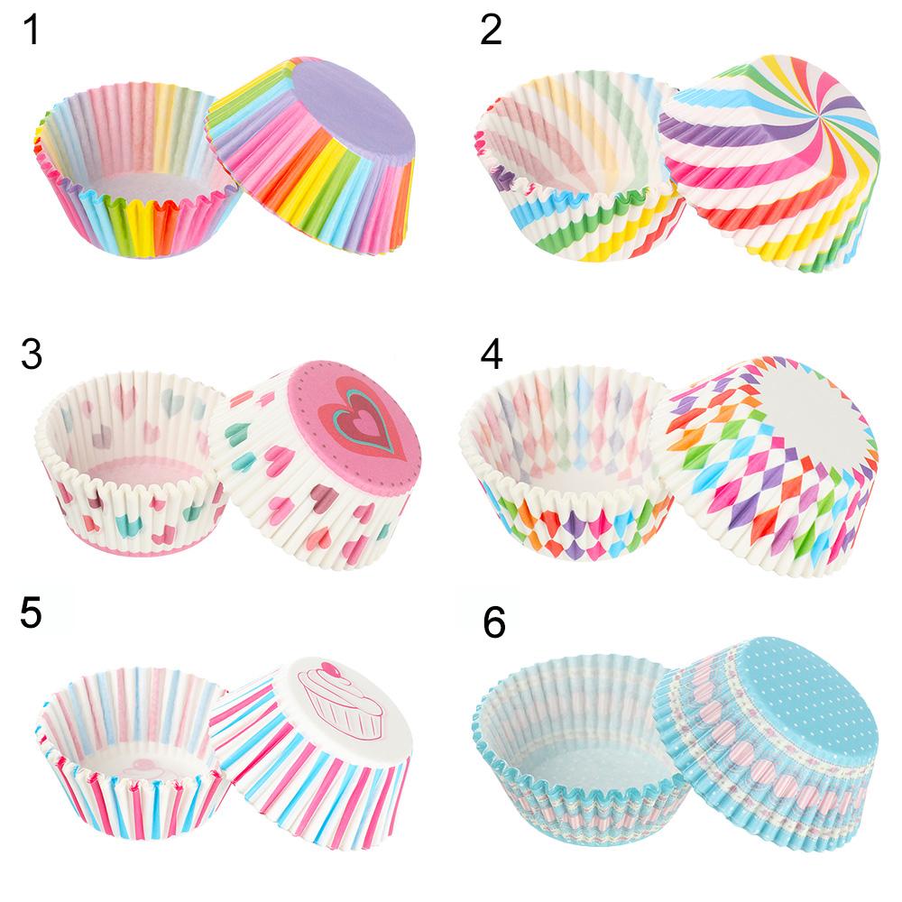 100Pcs Party Oilproof Rainbow Baking Boxes Cake Mold Paper  Cupcake Wrapper