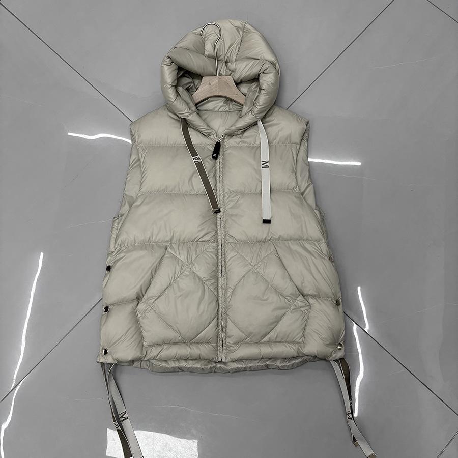 Gilet Femme Duvet de Canard Blanc Capuche Veste Décontractée Sans Manches Simple Tendance Automne Hiver