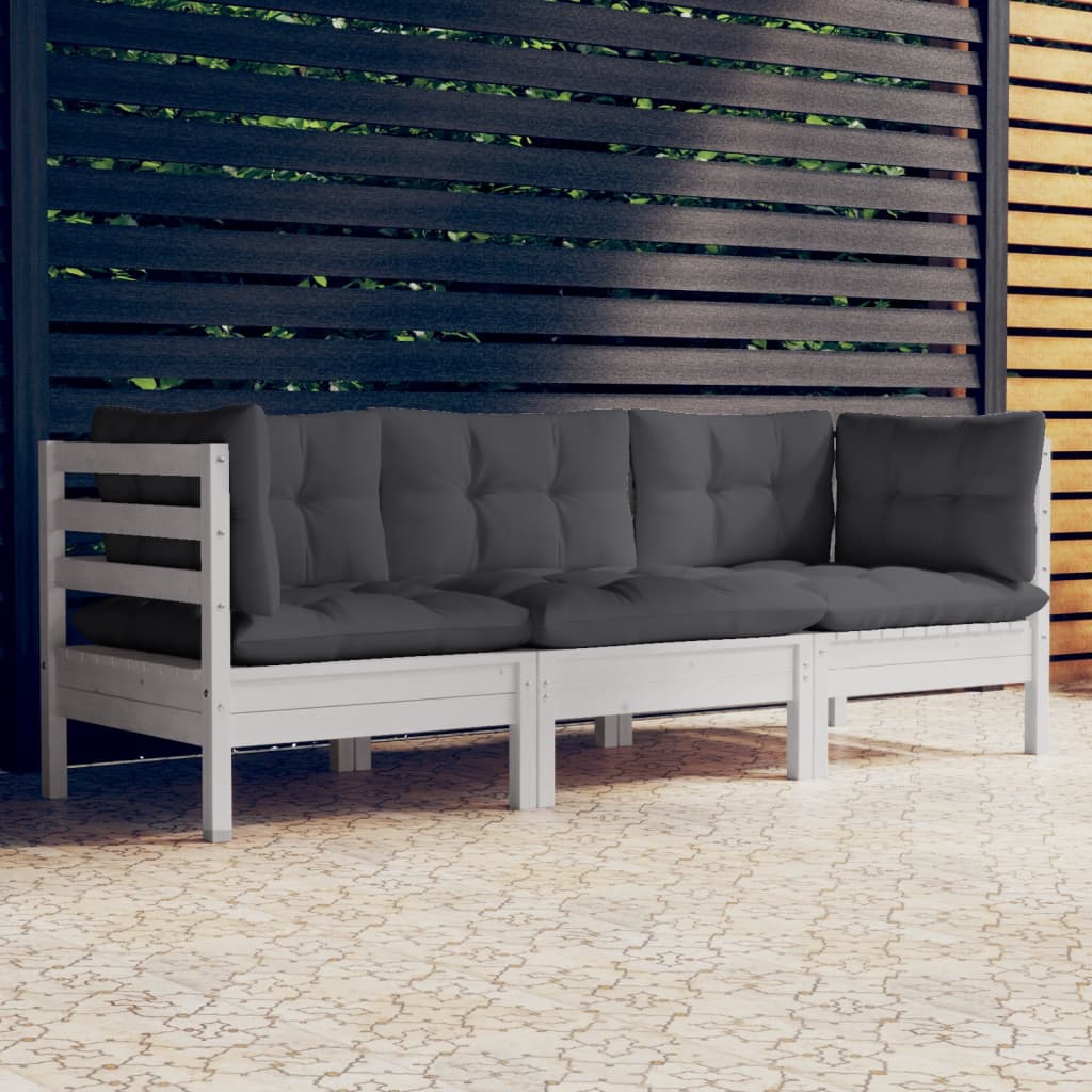 Vidaxl 3-Seater Garden Sofa with Anthracite Cushions, Pine