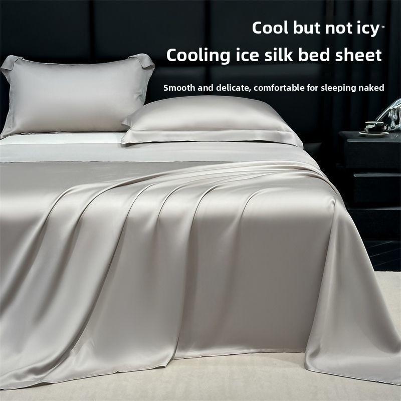 Ice Silk Bed Sheet Set Summer Cooling Solid Color Soft Durable Machine Washable Dormitory Single Bedding Set