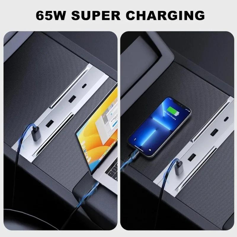 USB HUB Fast Charging Expansion Dock 65W Type-C for Tesla Model Y Launch Juniper 2026 Model 3 Highland 2026-2026 Central Control