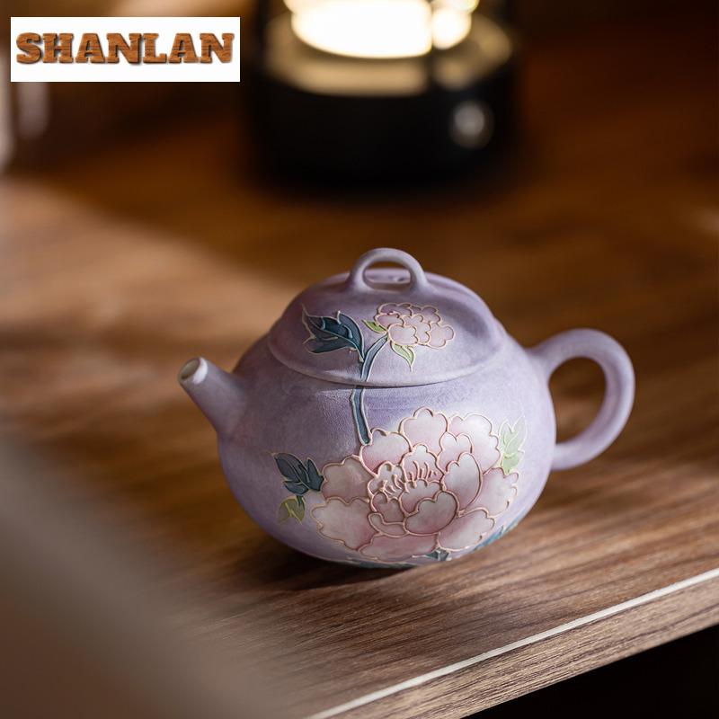 170ml Hand-painted Carved Peony Teapot Vintage Tea Infuser Pot Tea Soaking Kettle With Ball Hole White Tea Drinkware Ornaments