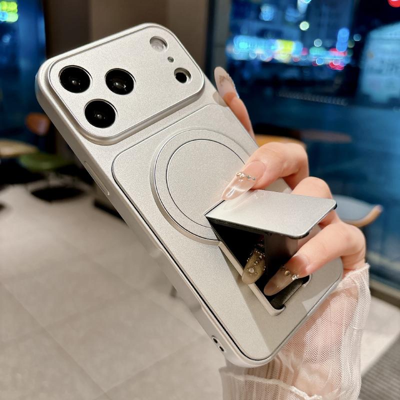 For MagSafe Magnetic Solid Color Matte Soft TPU + PC Holder Phone Case For iPhone 17 Pro Max 15 13 12 14 16 Pro Max Back Cover