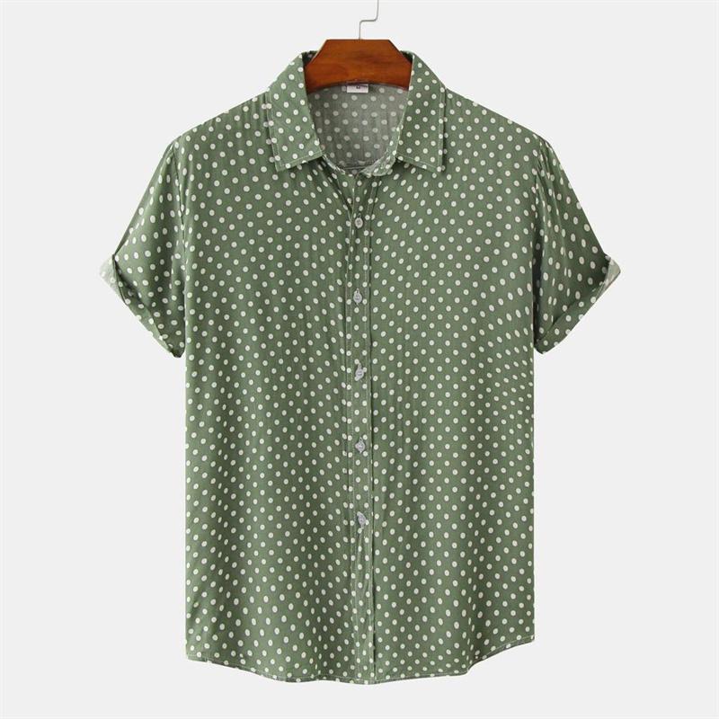 Men Solid Colored Dots Hawaiian Casual Short Sleeves Summer 3d Printed Button Blouse Tops Party Street Button Shirts