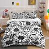 Black and White Floral Pattern Print Bedding Set 1 Duvet Cover 2 Pillowcases for Adult and Children Luxury Gift Full Size