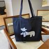 Stippel Borduurwerk Strik Trekkoord Schoudertas Puppy Dames Handtas Canvas Tote Bag Vakantie