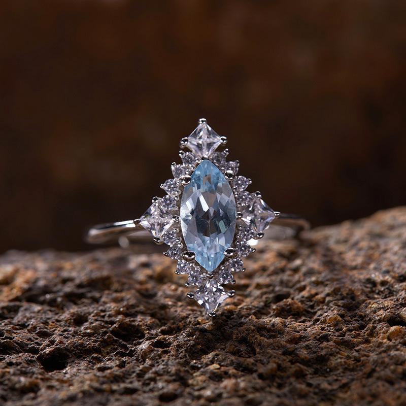 Niche Licht Luxe Ruit S925 Sterling Zilver 18K Goud Natuurlijk Gekleurde Schat Ring, High-End Wijzervinger Ring, Geen Verkleurende Sieraden