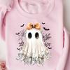 Halloween Lace Ghost Sweatshirt, Spooky Coquette T-Shirt, Halloween Gifts, Girly Ghost Bow Tshirt, Lacey Ghost Tee, Comfort Retro Spooky Top