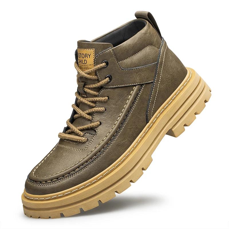 High Quality Men's Ankle Boots Leather Fashion Interior Height Increasing Men High Top Boots Rubber Sole Men Autumn Winter Boot