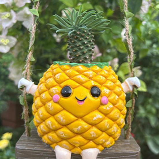 Smiling Pineapple Planter, Cute Pineapple Swing Planter, Hanging Plant Pot for Succulents Small Houseplants Balcony Garden