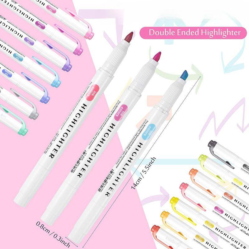 25 Colors Cute Double Head Highlighter Pen Art Marker Sofe Color Fluorescent Pen School Office Stationery