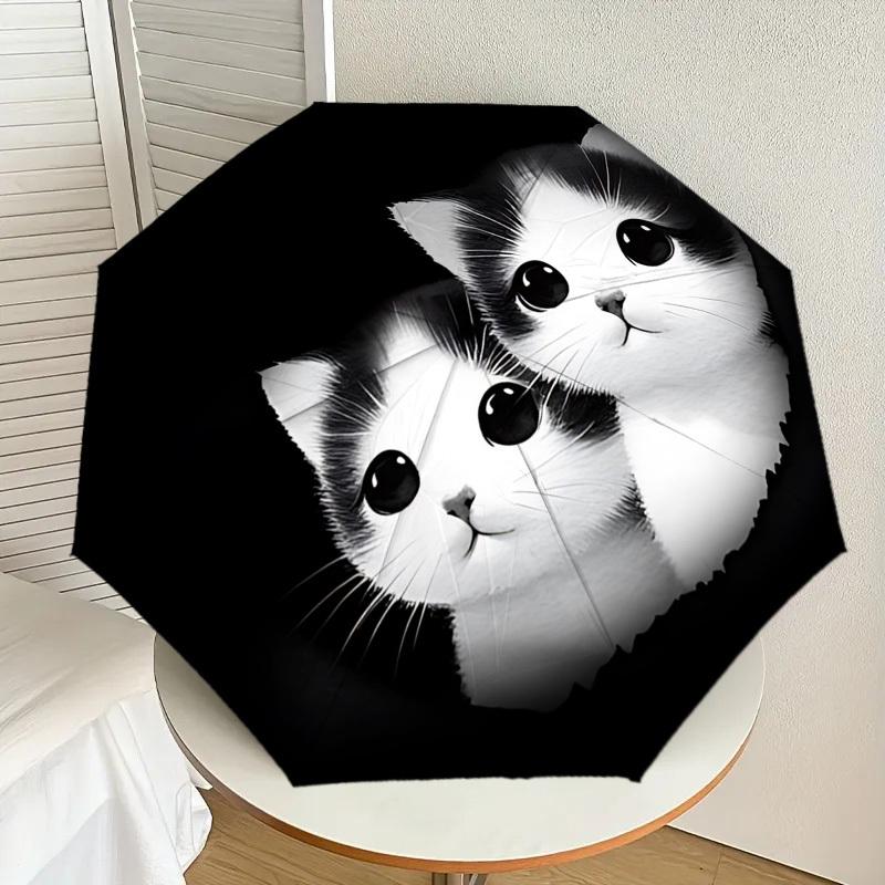 Adorable Kitten Print Umbrella Automatic Opening & Closing, Outdoor Protection, Lightweight and Durable Travel Accessory 128