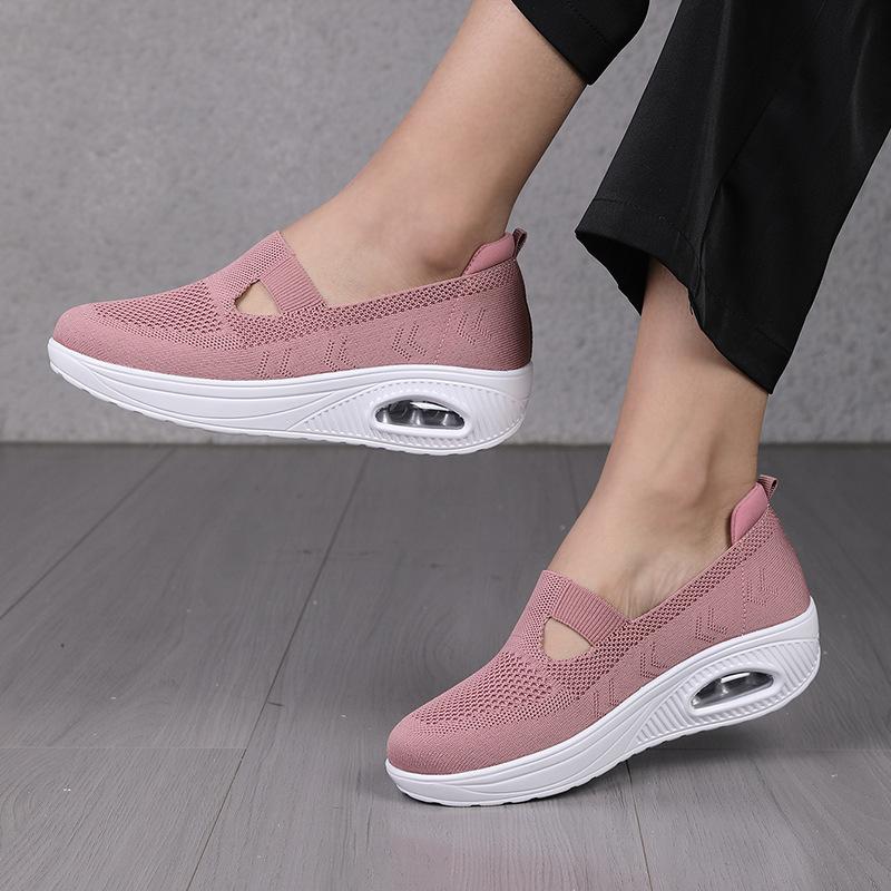 Women Spring Breathable Casual Swinging Shoe Slope Heel Thick Sole Air Cushion Fly Weaving Shoes 36-42