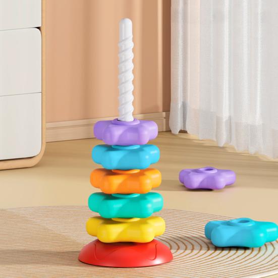 Star Stacking Spiral Tower Automatic Rotatable Rainbow Star Ring Toy Fine Motor Skills Early Educational Stack Game Toddlers Boys Girls Gift