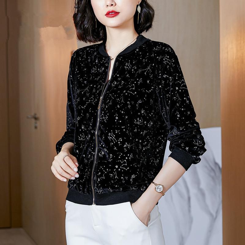 Women Spring Autumn Zipper Jacket Galaxy Printed Short Coat Ladis Outerwear