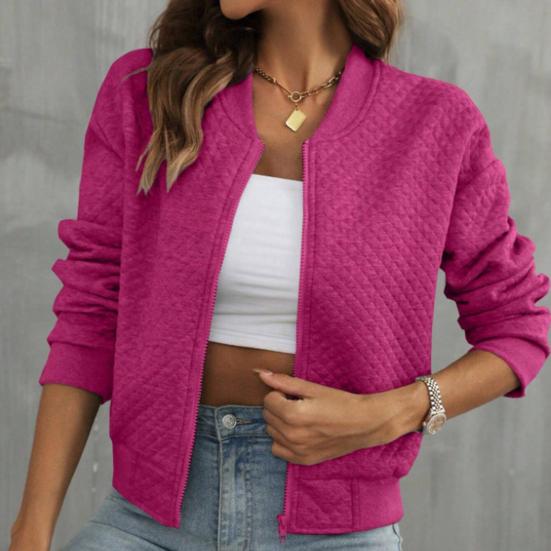 Jaqueta feminina gola redonda cor sólida zíper fecho casaco solto térmico curto tipo punhos elásticos manga comprida comutação namoro primavera outono inverno casaco