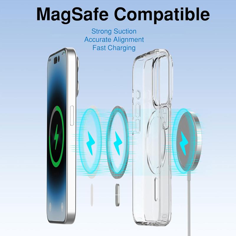 Capa Magnética Transparente Para APPLE iPhone 16 17 15 14 13 12 11 Pro Max 16 Plus 17E Air 16e Carregamento Sem Fio Compatível Com Magsafe