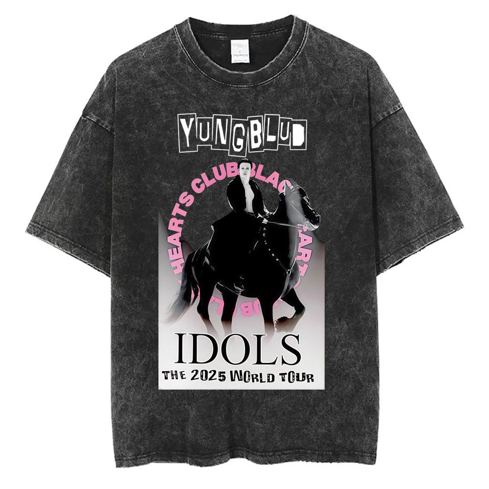 Washed Vintage Rocker Yungblud IDOLS Album Tour Double Sided Print T-shirts Men Women Rock Short Sleeve T Shirts