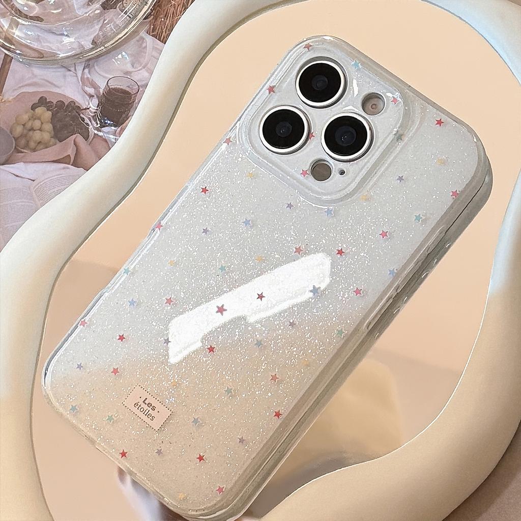 Colorful stars fill the screen with apples16Phone Case Applicable iphone15promax Soft Cover14Double-layer glitter17Han13