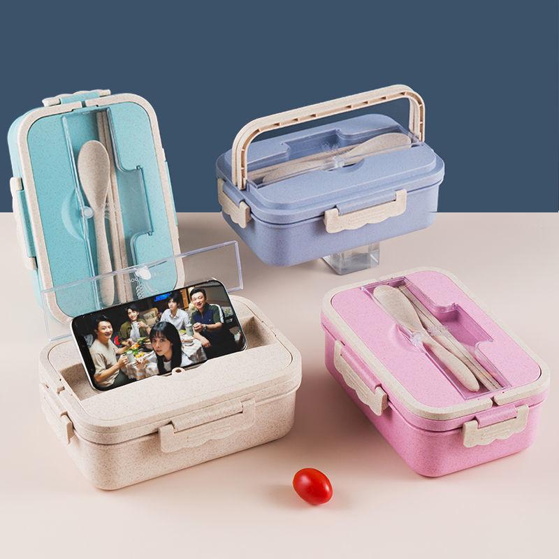 Wheat Straw Insulated Lunch Box Student Lunch Box Three Grid Japanese-style Microwave Oven Fresh-keeping Office Worker Lunch Box