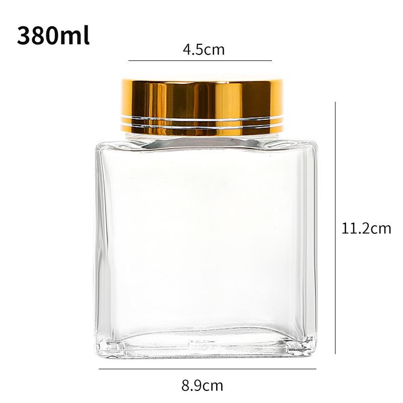 Thickened Flat Square Wood Grain Glass Bottle for Honey or Jam