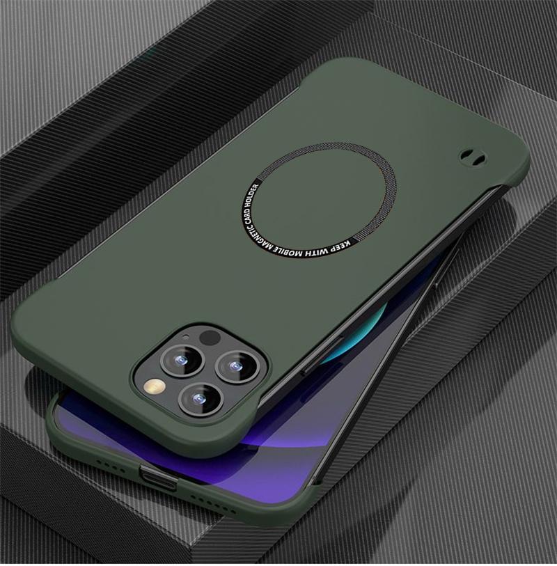 Ultrafino sem moldura para iPhone 14 15 Pro Max Plus 13 12 11 Pro Mini XS Max Magsafe magnético sem fio carregamento capa de PC rígido
