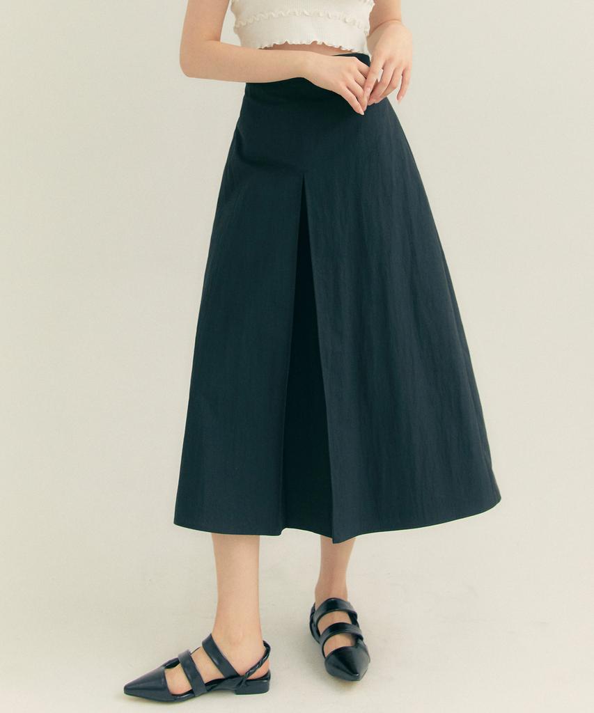 Fry Height Cotton Pleated A-Line Long Skirt Black